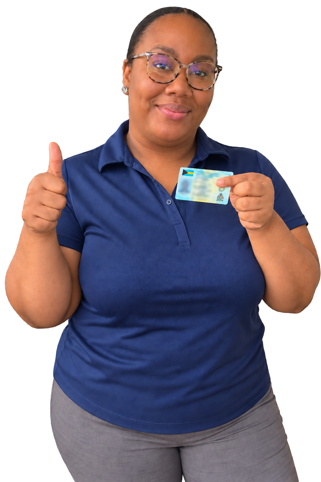 A successful learner gives a thumbs-up while holding her learner’s permit